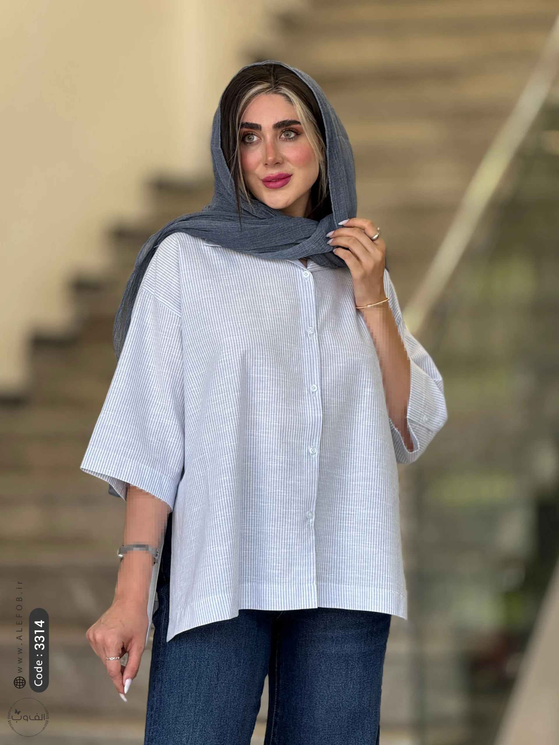 تونیک راه راه بغل چاک | 3314